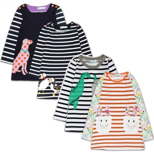 Hooyi Baby Dresses 100% Cotton Girl Blouses Embroidery Autumn Long Kids Tops Jumpers Children Sweatshirts Stripe Shirt