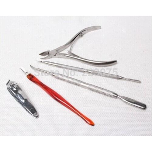 Nail Art Manicure Stainless Steel Cuticle Spoon Cuticle Pusher Remover Cutter Nipper Clipper Tool Sets
