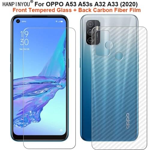 For OPPO A53 A53s A32 A33 2020 6.5" 1 Set = Soft Back Carbon Fiber Film + Premium Tempered Glass Front Screen Protector