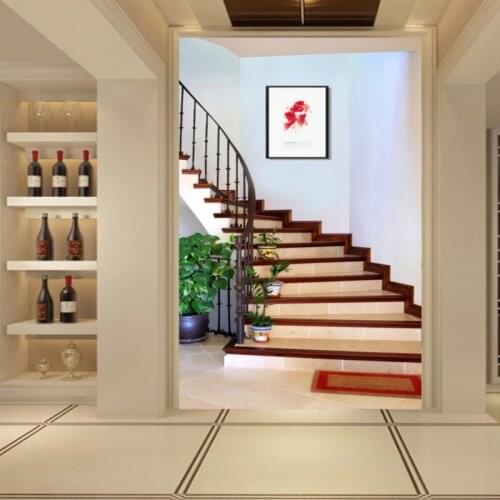 Drop Shipping Wallpaper 3d European Wooden Staircasemural Living Room Restaurant Hotel Entrance Wallpaper Store Corridor Mural