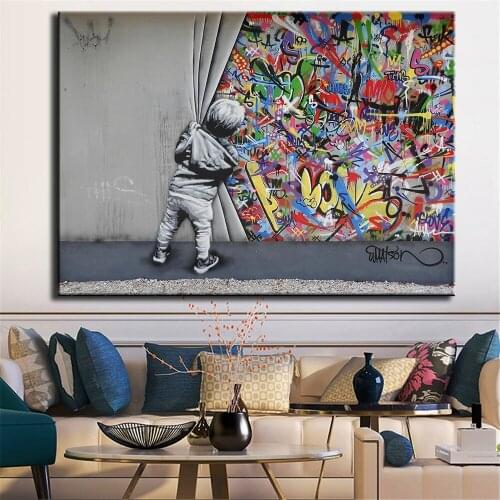 Graffiti Art Wall Pictures For Living Room Behind The Curtain Street Art Canvas Paintings On The Wall Posters And Prints Decor