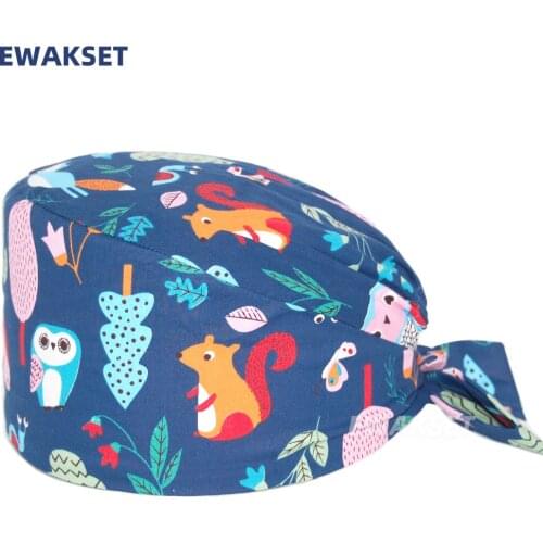 Surgical caps Adjustable Pet Grooming Agency Work Scrubs Caps Cartoon Cute Nurse Cap Cat Printing Working Cap Anti-dust