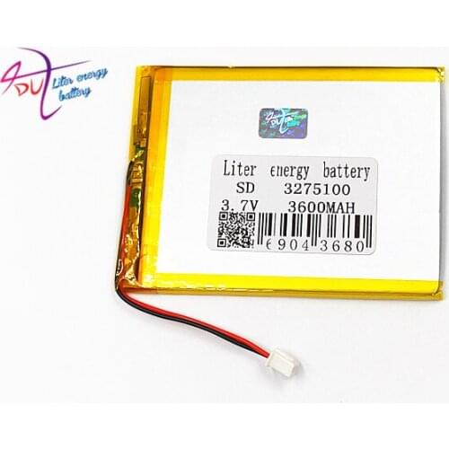 JST 2.54mm 2pin 3275100 3.7V 3600MAH with protective plate 3575100 polymer lithium battery LED lights mobile power supply