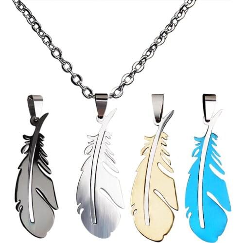 JUCHAO Hot Fashion Men Women Jewelry Charm Feather Pendant Necklace Stainless Steel Chain Jewellery Wholesale