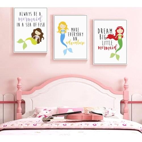 Mermaid Wall Art Canvas Painting Nursery Nordic Posters And Prints Wall Pictures For Kids Bedroom Baby Girl Room Home Decor