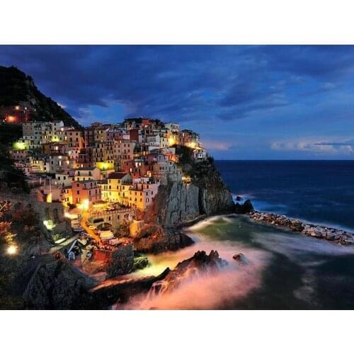 Painting By Numbers DIY Dropshipping 50x65 60x75cm Night lights sea city Landscape Canvas Wedding Decoration Art picture Gift