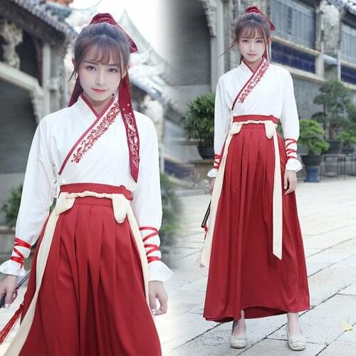 Chinese Retro Style Hanfu Summer New Martial Arts Style Floral Embroidery High Waist V-Neck Cardigan Sets Performance Costumes