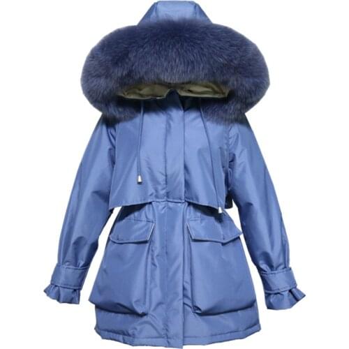 New Large Natural Fur Collar Hooded Winter Down Jacket Women 90% White Duck Down Coat Long Thick Parkas Warm Snow Outerwear M370