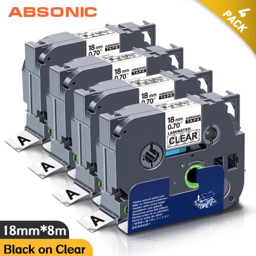 Absionc 4PCS Printer Ribbon TZe-141 TZ-141 Black on Clear Label Compatible for Brother P-touch PT-2300 PT-D400AD PT-D600 PT-P700