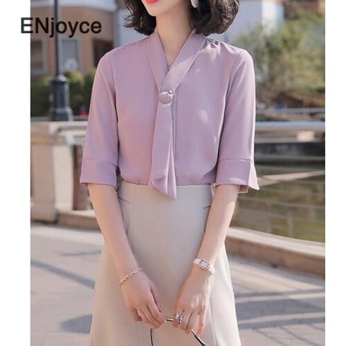 Summer Women Professional V-Neck Half Sleeve Blouse Pants/Midi Skirt Two piece Sets Female Slim Office Ladies Workwear Suit Set