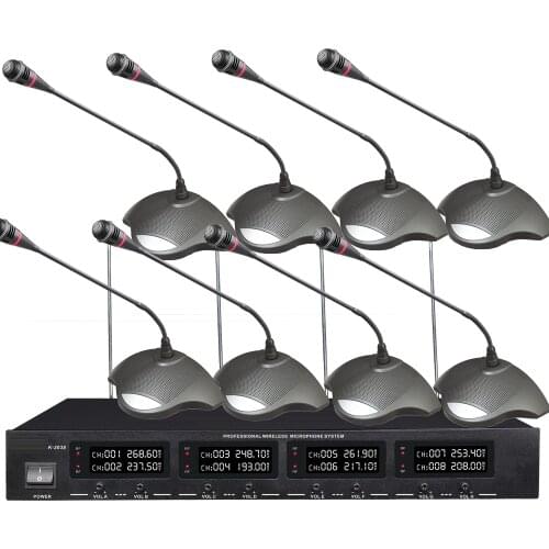 MiCWL Audio 8 Channel Wireless Table Gooseneck Conference Microphone System 8 Desktop Digital Meeting Room Systems