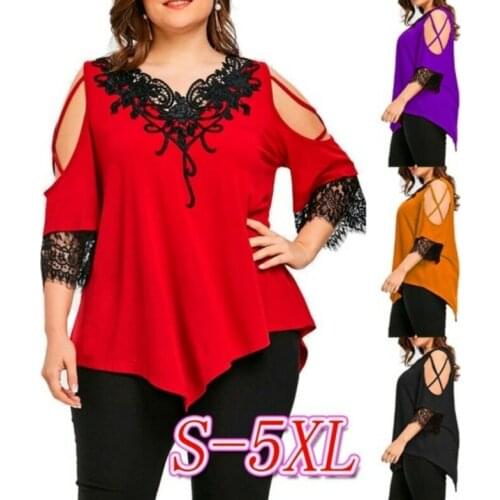 Red Fashion Women Tops Plus Size Elegant Lace New Fashion