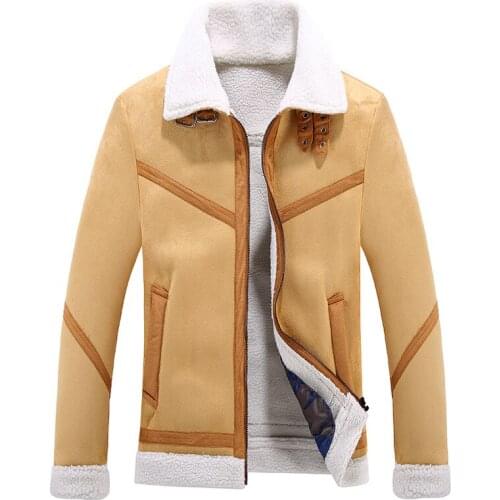 Male Leather Jacket Fleece Lined Velvet Thick Slim Thermal Fur Jacket Men Winter artificial wool Leather Coat Mens Faux Fur Coat