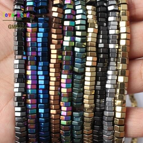 Natural Big Hole Hexagon Hematite Spacer Loose Stone Beads for Jewelry Making DIY Bracelet 15'' 2*6mm Hole Size 2.3mm