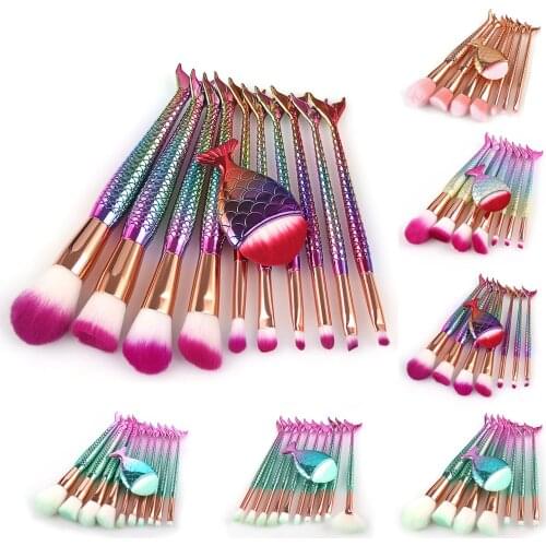 New 2020 7/10pcs Kits Makeup Brushes Tool Cosmetics High Quality Set Of Bronzer Mermaid Highlighter Foundation Face Eyeshadow