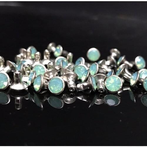 New Coming DIY 50PCS 6MM Pacific Opal CZ+++ Hardware Rivets Green Opal Crystal Rivets Leather Craft Punk Studs Fit DIY Making