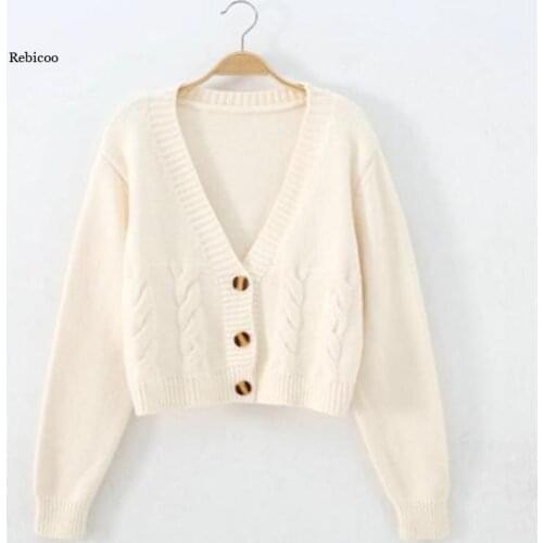 Autumn Winter Short High Waist Solid Color Sweater Women Single-breasted Knit Cardigan Small Sweter Women Jacket New Top Femme
