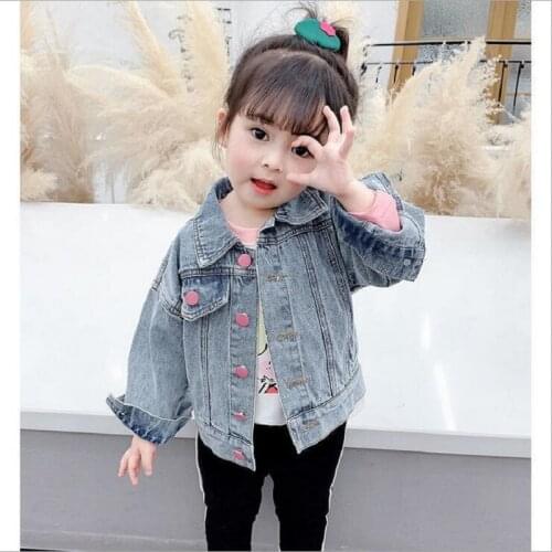 1-6Y Kids Clothes Denim Jackets For Girls Baby Cartoon Hooded Coats Spring Autumn Children Outwear Fashion Jeans Jackets Tops