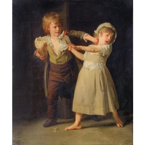 Portrait painting Two hungry children fighting over a piece of bread by Henri Pierre Danloux Painting Hand painted