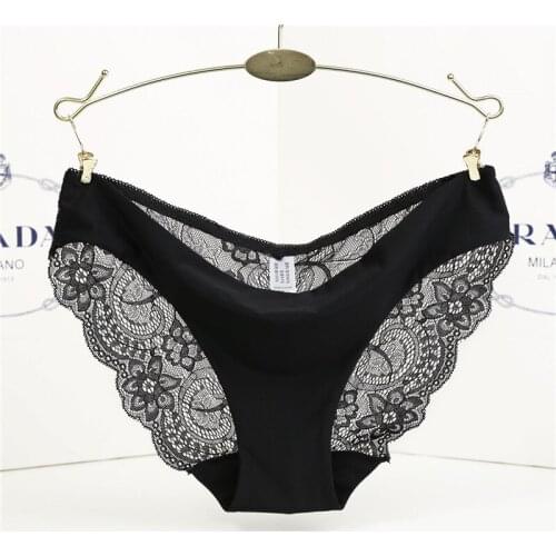 Sexy Women Panties Lace Briefs Ice Silk Seamless Underwear Thong Lingerie Transparent Underpants