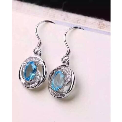 Natural blue topaz stone drop earrings 925 silver Natural gemstone earring women romantic fashion drop earrings for party