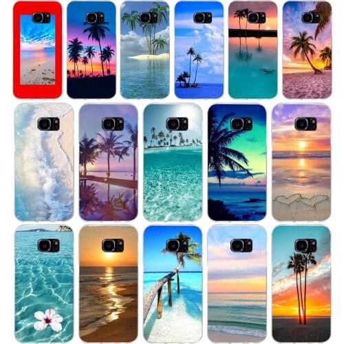283H summer Beach Scene at Sunset on sea Palm Tree Soft TPU Silicone Cover Case for samsung Galaxy s6 s6 s7 edge s8 s9 plus case