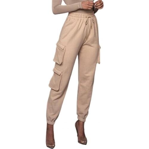 Sports Pants Solid Color Drawstring Autumn Winter Pockets High Waist Ankle Tied Sweatpants for Jogging Street wear Grey xs