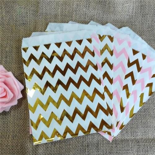 Party Favor Bag, Paper Favor Bags, Gold and Light Pink Chevron Paper Favor Bags, Glam 1st Birthday Party, Baby Shower