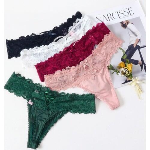 Low-waist Panties Women Sexy White Lace Underwear Thong Female G String Breathable Lingerie Temptation Embroidery Intimates