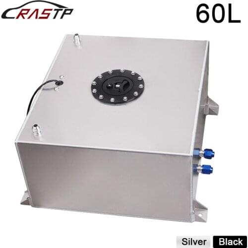 RASTP-Universal Aluminum 60L Fuel Tanks A Set Mirror Polish Fuel Cell with Cap/Foam Inside with Sensor Black Silver RS-OCC047