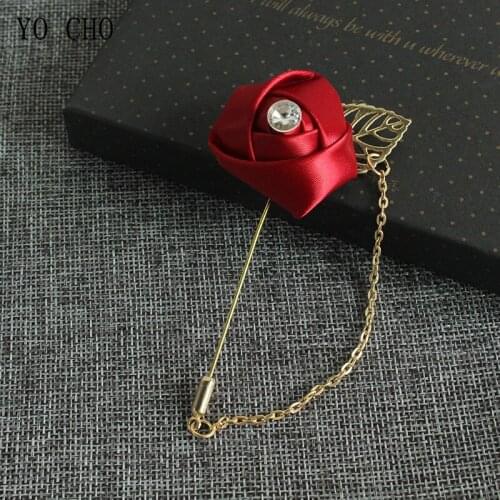 YO CHO Newest Silk Rose Wedding Decoration Men Boutonniere Artificial Pearl Men Suit Boutonniere Dress Accessories