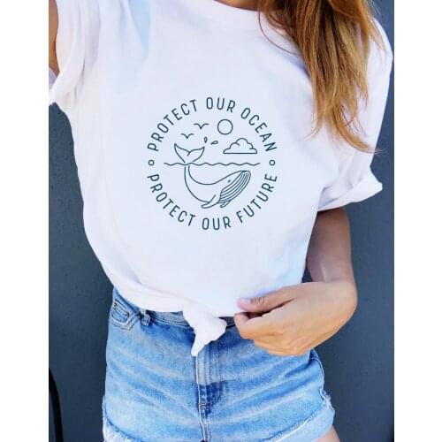Protect Our Ocean Protect Our Future Slogan Women Tops Tees White Summer Short Sleeved Tshirts Tumblr Vintage Graphic T Shirt