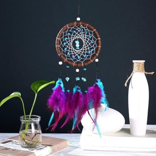 2018 New Creative Home Wind Chime Ornaments Turquoise Feather Dream Catcher Bedroom Living Room Wall Decoration Handmade Pendant