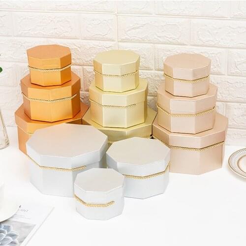 3Pcs/Set Gold Card Octagonal Gift Box Creative Kraft Paper DIY Candy box Party Supplies Decor Box Wedding Birthday Gift