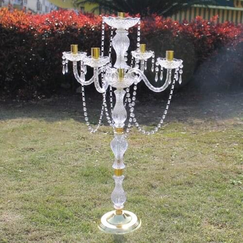 35.4 Inches Tall Acrylic 5 Arms Candelabra with Crystal Pendants Wedding Decoration Home Decor Event Table Centerpiece