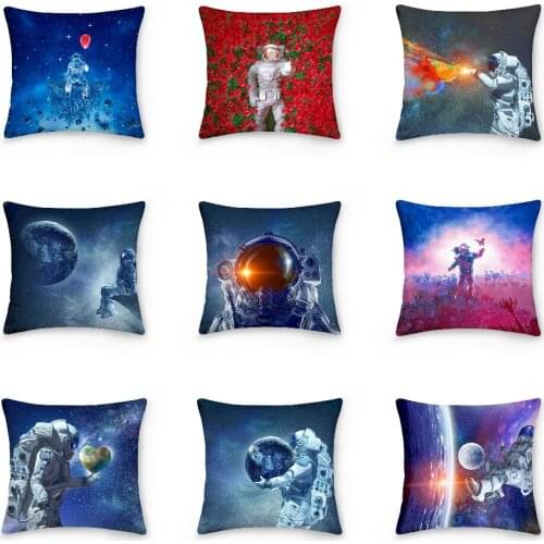 3D Spaceman Pillowcase Cushion Cover Outer Space Sofa Pillow Cover 45x45cm Astronaut And Planetary Cushion Case Decorative