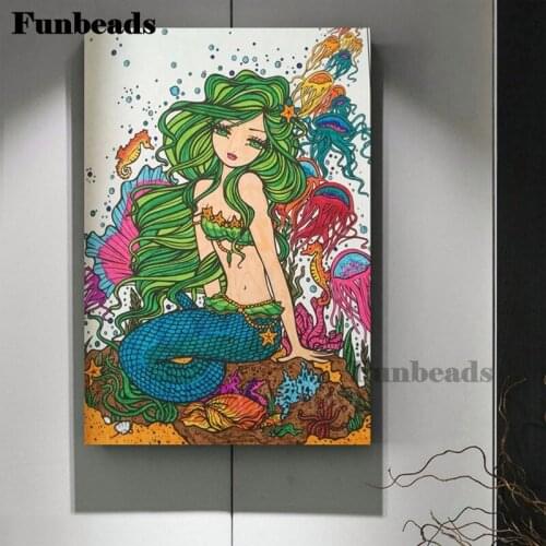 5D DIY Diamond painting Cross stitch Cartoon mermaid girl Full Square round Diamond embroidery Full display mosaic Decor FF4136