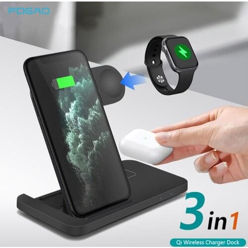 FDGAO Qi 15W Fast Wireless Charger For iPhone 12 11 XS XR 8 X 3 in 1 Quick Charging Station For Apple Watch 6 5 4 3 Airpods Pro