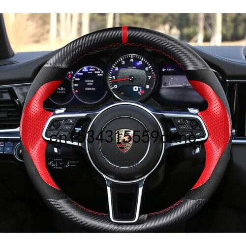 DIY Sew Customized Steering Wheel Cover For Porsche Cayenne Macan Panamera 718 Car Accessories