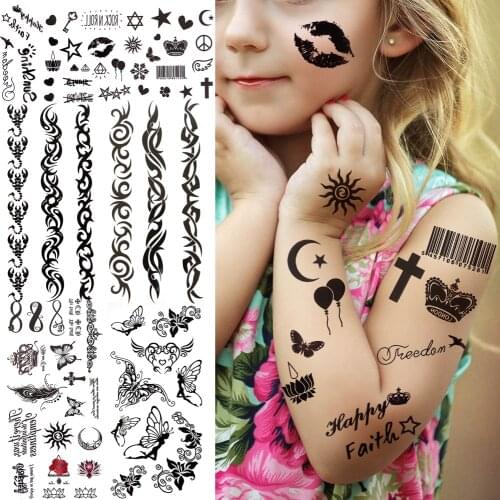 Black Crown Cross Small Temporary Tattoos For Kids Child Girl Inspired Quotes Balloon Tattoo Fake Face Sticker Realistic Tatoo