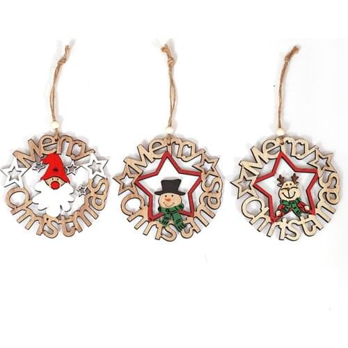 2021 Merry Christmas Wooden Pendant Xmas Tree Elk Snowflake Ornament Hanging Decor Christmas Party Decoration For Home Steadfast