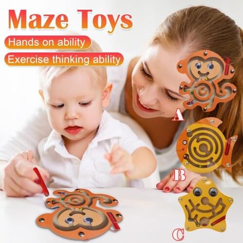 Wooden Magnetic Track Maze Toy Cute Animal Wooden Toy Brain Teaser Intellectual Jigsaw Board Kids Early Educational Puzzle Game