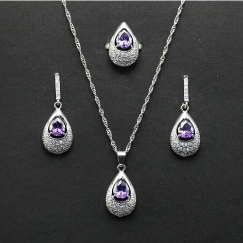 Funmode 3pcs Necklace Earring Ring Small Pendientes Jewelry Sets For Women conjuntos de mujer Wholesale FS143