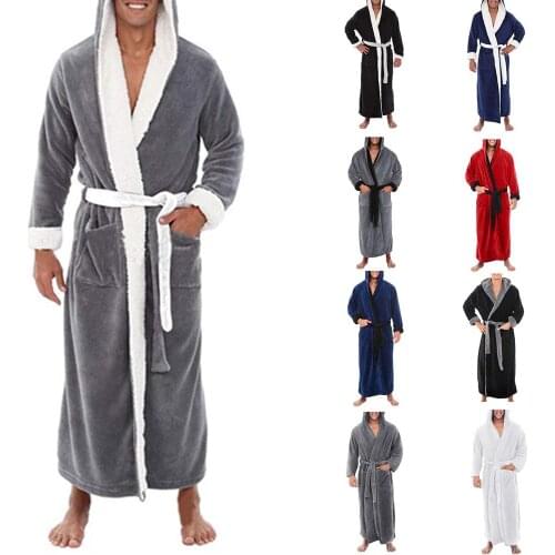 Bath Robe Men Kimono Hooded Bathrobe Sleep Tops Men Winter Plush Pocket Long Robe Luxury Mens Clothing House Robe for Men