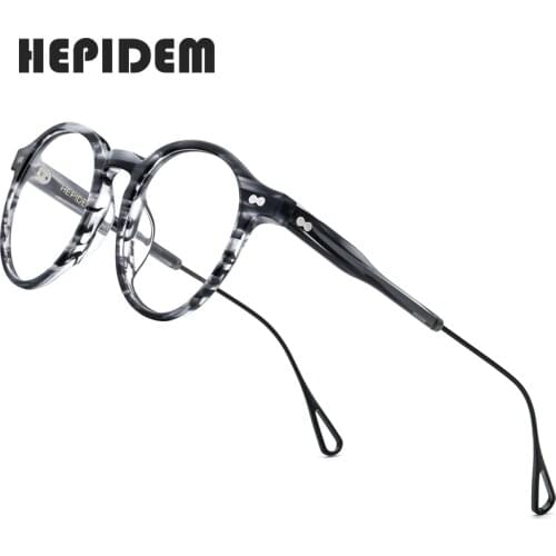 HEPIDEM Acetate Optical Eye Glasses Frame for Women Retro Vintage Round Eyeglasses Men Nerd Prescription Spectacles Eyewear 9121