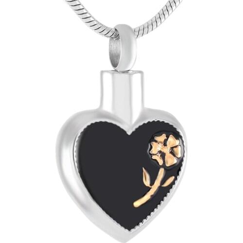 IJD9378 316L Stainless Steel Cremation Heart Rose Flower for Ashes Urn Pendant Necklace Memorial Ash Keepsake Pendant Jewelry