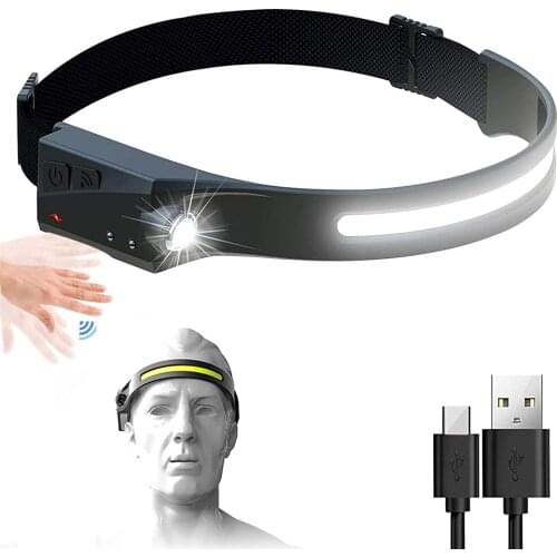 Induction Headlamp COB LED Head Lamp with Built-in Battery Flashlight USB Rechargeable Head Torch 5 Lighting Modes Head Light