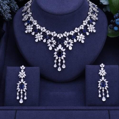 Jankelly Blue Hotsale African 2pc Bridal Jewelry Sets New Fashion Dubai Jewelry Set For Women Wedding Party Accessories Design