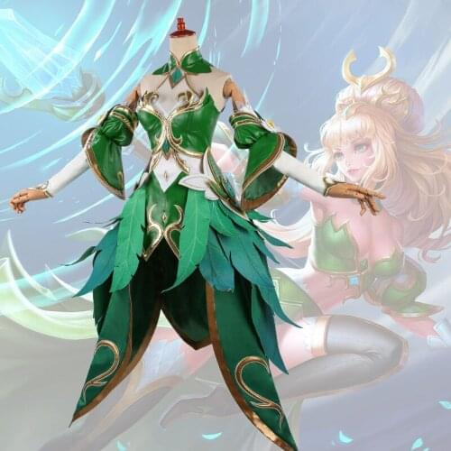 Game Mage Arena Of Valor Cosplay Costume Wang Zhaojun Wig Sexy Evening Dress Emerald Green Dresses For Woman Princess Dress Girl