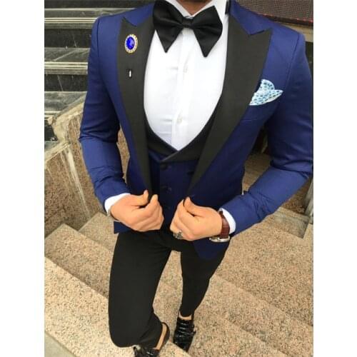 Handsome Groomsmen Peak Lapel Groom Tuxedos Mens Wedding Dress Man Jacket Blazer Prom Dinner (Jacket+Pants+Tie+Vest) A109